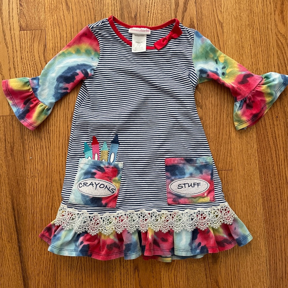 Bonnie Jean Pink and Blue Sundress with Bell Sleeves